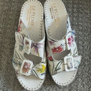 La Plume floral Italian leather slides 37